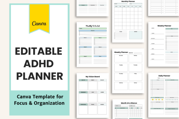 Download Editable ADHD Planner | Canva Templates - Premium Resources